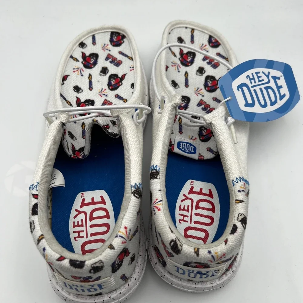 Hey‎ Dude Wally Funk Americana Party Shoes Mens 8 White Multi Patriotic Print
